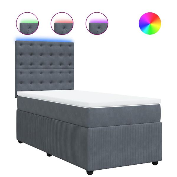 vidaXL Sommier &agrave; lattes de lit et matelas Gris fonc&eacute; 90x200 cm Velours