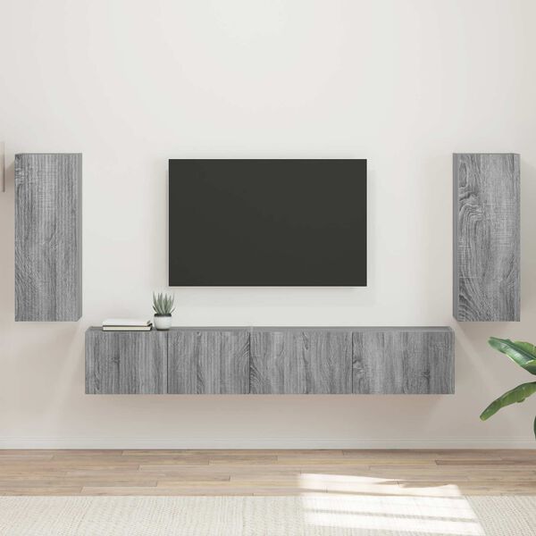 vidaXL Ensemble meuble TV 4 pcs Gris Sonoma Bois d'ing&eacute;nierie