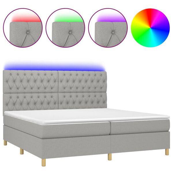 vidaXL Sommier &agrave; lattes de lit matelas et LED Gris clair 200x200 cm
