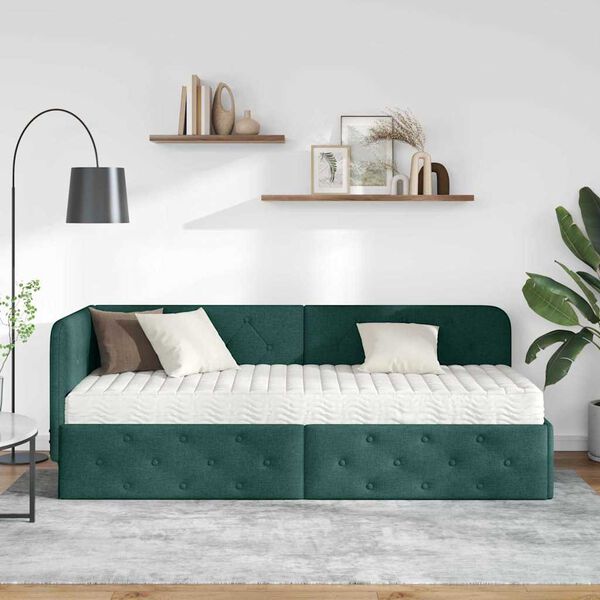 vidaXL Cadre de lit d'angle Vert fonc&eacute; 80 x 200 cm tissu