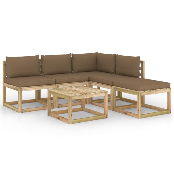 vidaXL Salon de jardin 6 pcs avec coussins taupe