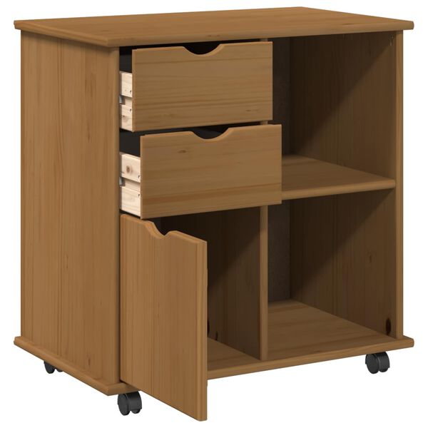 vidaXL Cabinet roulant avec roue Marron miel 63,5 x 39 x 65,5 cm
