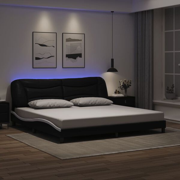 vidaXL Cadre de lit avec LED sans matelas Hvar noir et blanc 200x200 cm
