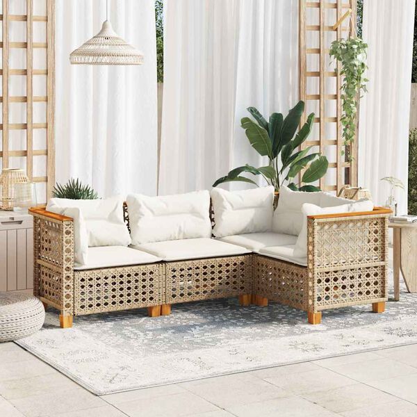 vidaXL Salon de jardin avec coussins 4 pcs beige résine tressée