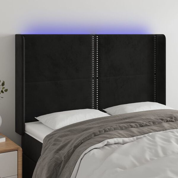 vidaXL T&ecirc;te de lit &agrave; LED Noir 147x16x118/128 cm Velours