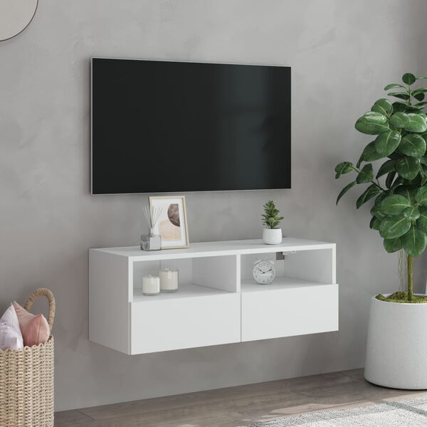 vidaXL Meuble TV mural blanc 80x30x30 cm bois d'ingénierie