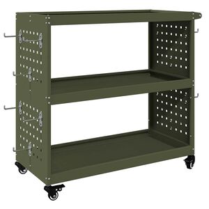 vidaXL Chariot &agrave; outils avec &eacute;tag&egrave;re Vert olive 75 x 35 x 73 cm