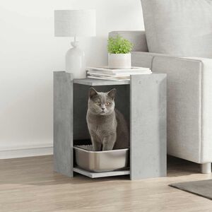 vidaXL Meuble de bac &agrave; liti&egrave;re pour chat gris b&eacute;ton bois d'ing&eacute;nierie