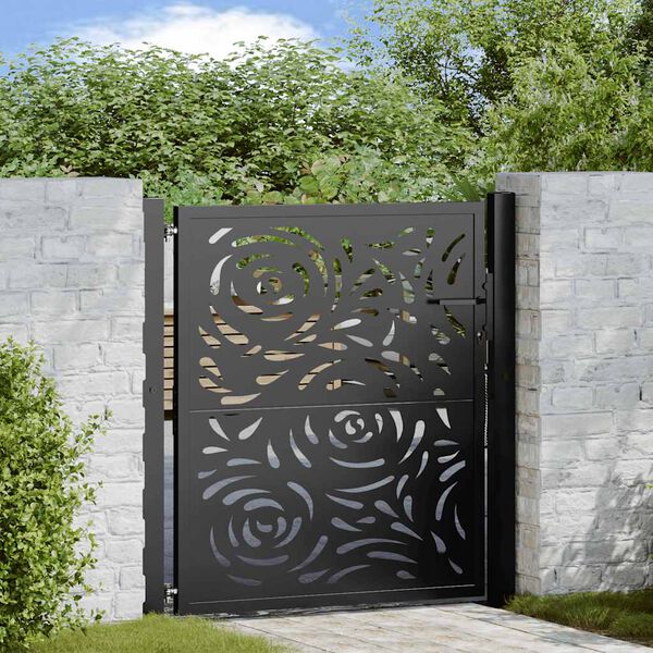 vidaXL Portail de jardin noir 100x100 cm en acier avec motif flamme