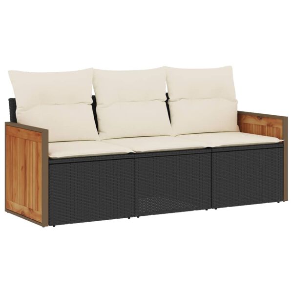 vidaXL Salon de jardin 3 pcs avec coussins noir r&eacute;sine tress&eacute;e