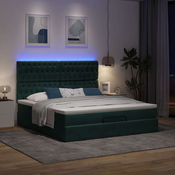VidaXL Cadre de lit ottoman avec matelas vert fonc&eacute; 180x200cm velours