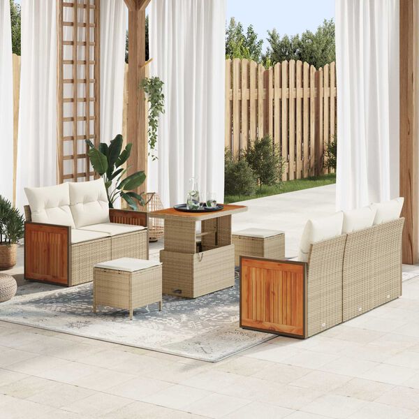 vidaXL Ensemble de canap&eacute; de jardin avec coussin 8 pcs Beige et cr&egrave;me