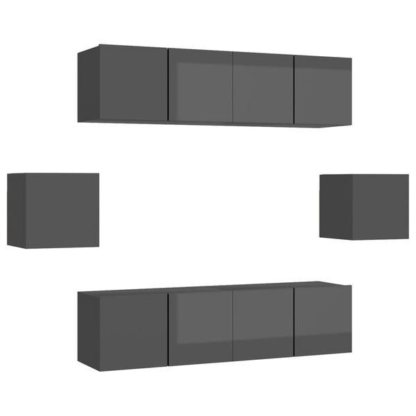 vidaXL Ensemble de meuble TV 6 pcs Gris brillant Bois d'ing&eacute;nierie