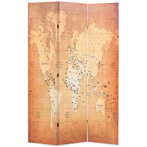 vidaXL Cloison de s&eacute;paration pliable 120 x 170 cm Carte du monde Jaune