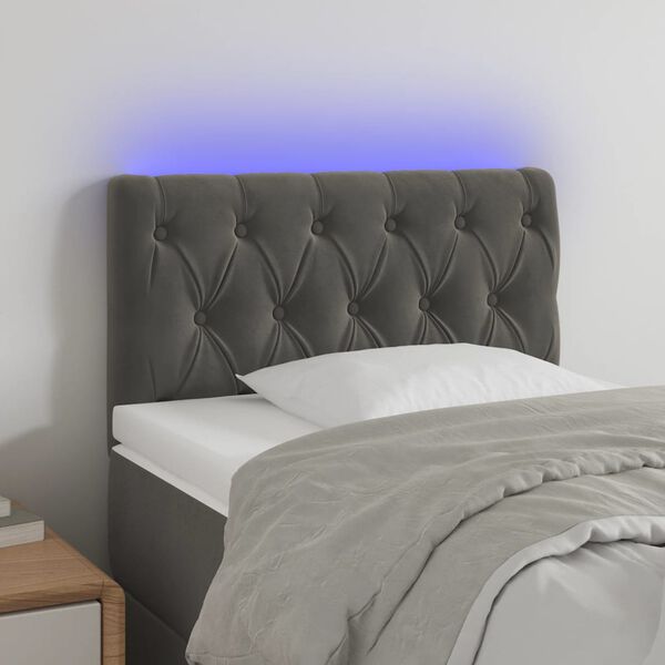 vidaXL T&ecirc;te de lit &agrave; LED Gris fonc&eacute; 80x7x78/88 cm Velours