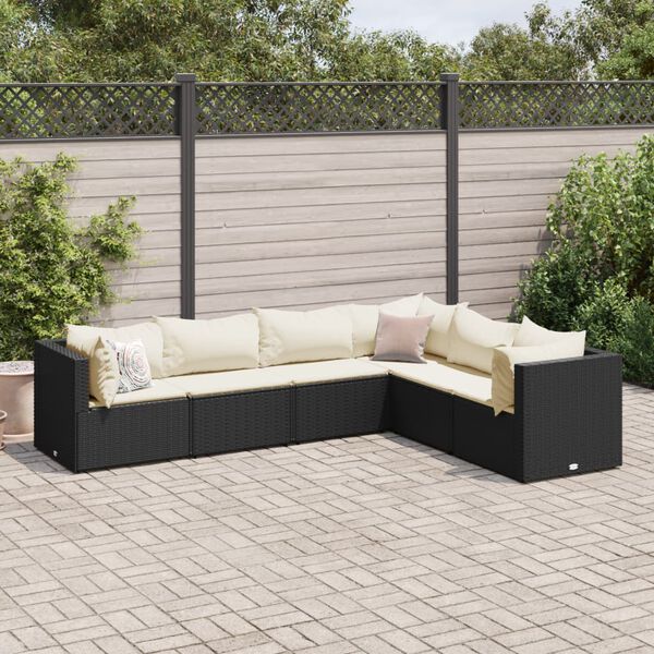 vidaXL Salon de jardin 6 pcs avec coussins Noir Résine tressée