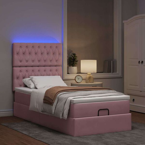vidaXL Cadre de lit ottoman avec matelas rose 100x200 cm velours