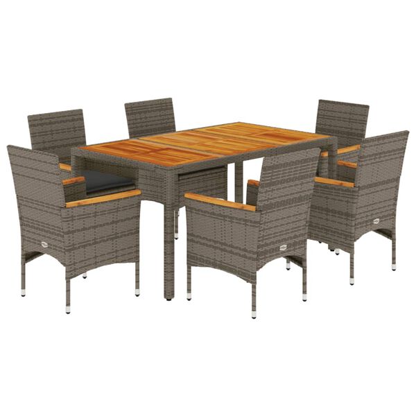 vidaXL Ensemble &agrave; manger de jardin et coussins 7 pcs gris rotin acacia