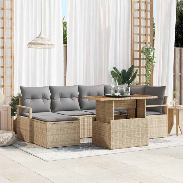 vidaXL Ensemble de salle &agrave; manger pour jardin 7 pcs Beige et gris