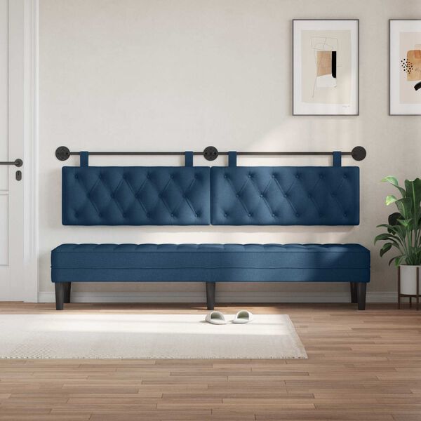 vidaXL T&ecirc;te de lit suspendue Montage mural Bleu 210 x 55 x 7 cm tissu