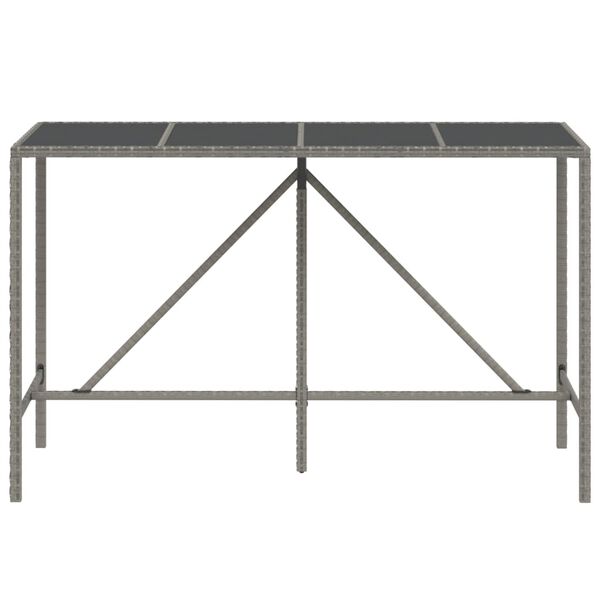 vidaXL Table de bar et dessus en verre gris 180x70x110 cm poly rotin