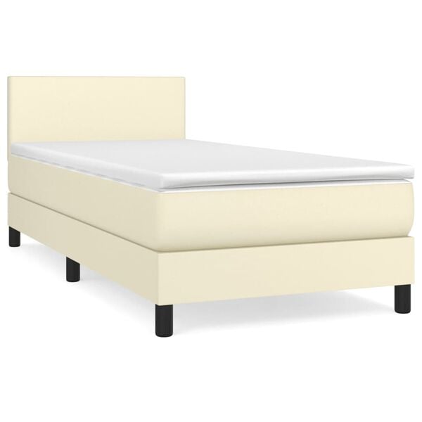 vidaXL Sommier &agrave; lattes de lit avec matelas Cr&egrave;me 90x190 cm Similicuir