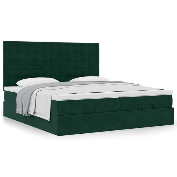 vidaXL Cadre de lit ottoman avec matelas vert fonc&eacute; 200x200 cm velours
