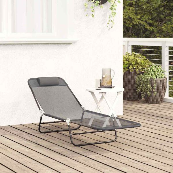 vidaXL Chaise longue pliante Gris 182 x 55 x 85,5 cm Textilène
