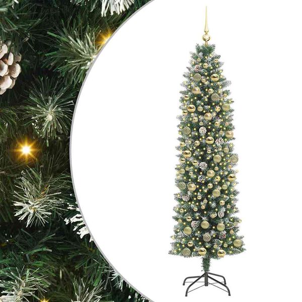 vidaXL Arbre de No&euml;l artificiel slim avec 300 LED Vert et blanc 180 cm