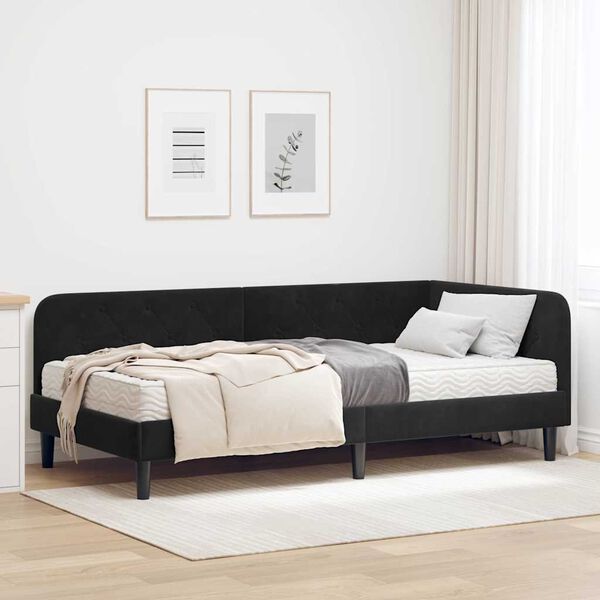 vidaXL Cadre de lit d'angle avec matelas Noir 100 x 200 cm Velours