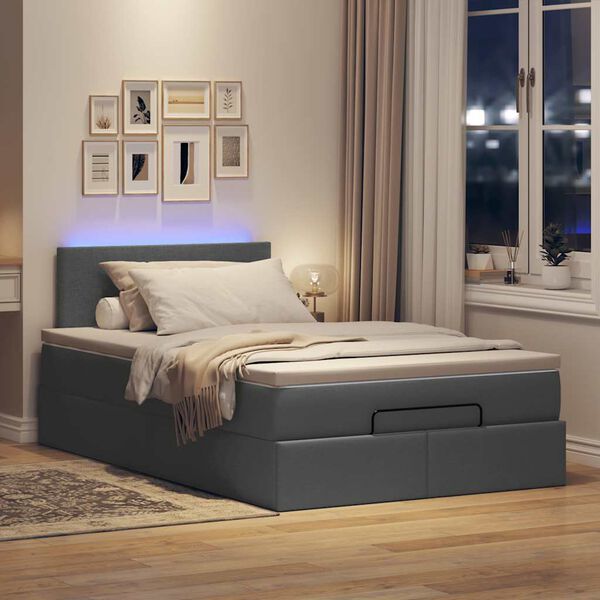 vidaXL Lit ottoman avec matelas et LED gris fonc&eacute; 120x190 cm tissu