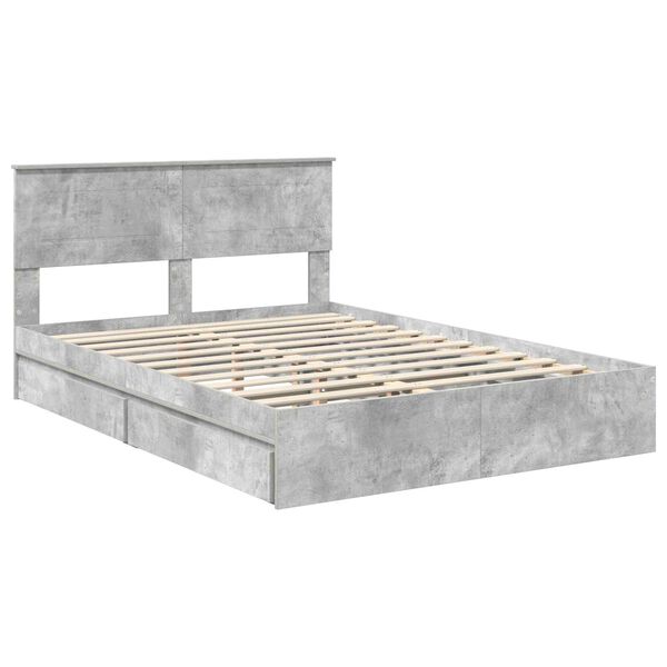 vidaXL Lit de Rangement Gris b&eacute;ton 150 x 200 cm Bois d'ing&eacute;nierie