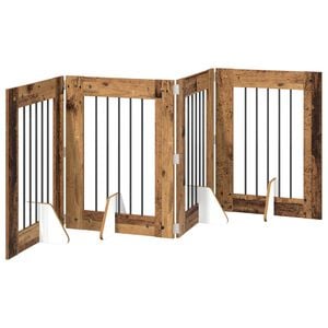 vidaXL Porte de chien pliable avec supports 4 pc Bois ancien 241 cm