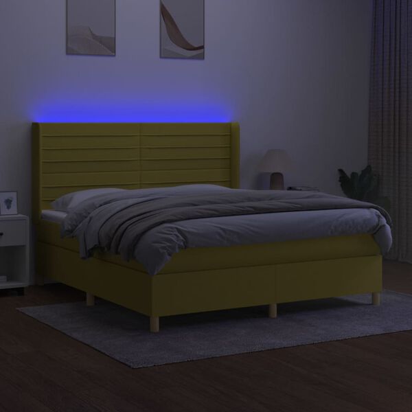 vidaXL Sommier &agrave; lattes de lit matelas et LED Vert 160x200 cm Tissu