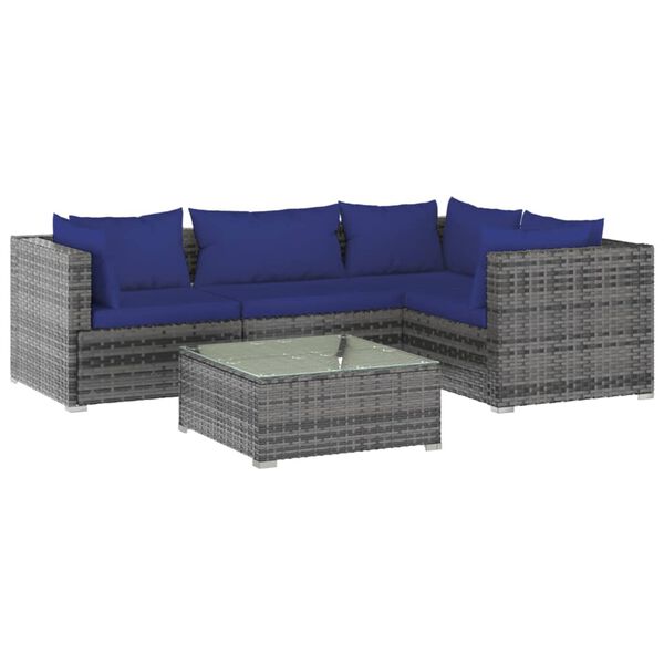 vidaXL Salon de jardin 5 pcs avec coussins r&eacute;sine tress&eacute;e gris