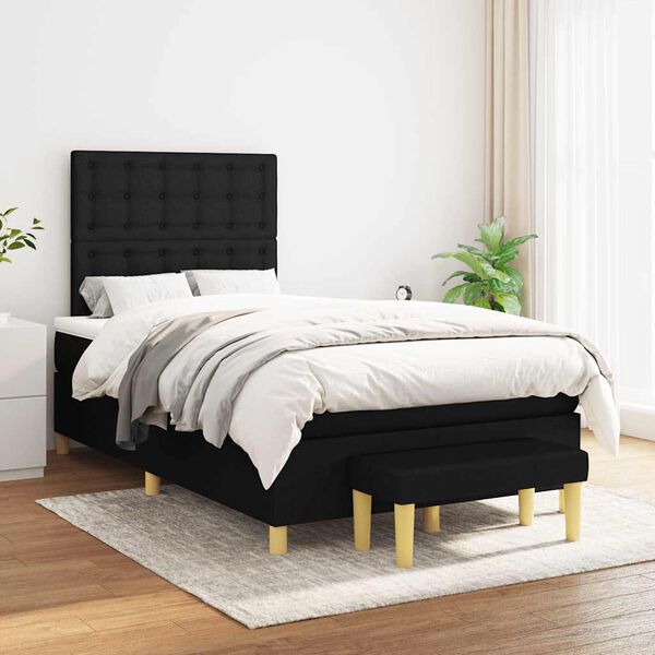 vidaXL Sommier &agrave; lattes de lit avec matelas noir 120x190 cm tissu
