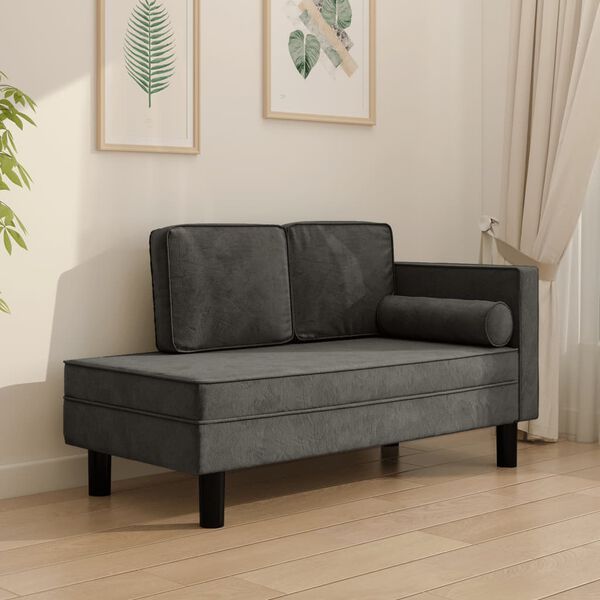 vidaXL Chaise longue avec coussins et traversin gris fonc&eacute; velours