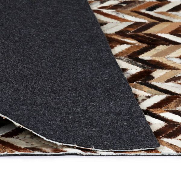 vidaXL Tapis Cuir v&eacute;ritable Patchwork 80 x 150 cm Chevron Marron/Blanc