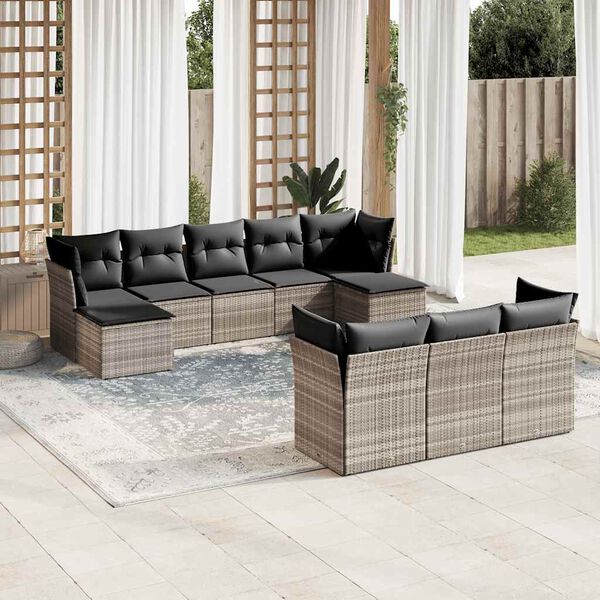 vidaXL Salon de jardin avec coussins 10 pcs gris clair r&eacute;sine tress&eacute;e