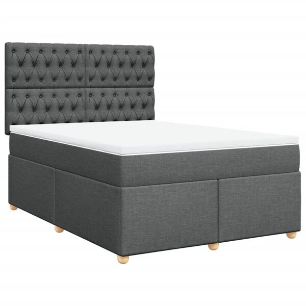 vidaXL Sommier &agrave; lattes de lit avec matelas Gris fonc&eacute; 140x200cm Tissu