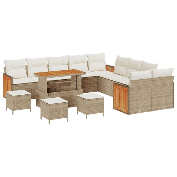 vidaXL Ensemble de canap&eacute; de jardin avec coussin 14 pcs Beige et cr&egrave;me