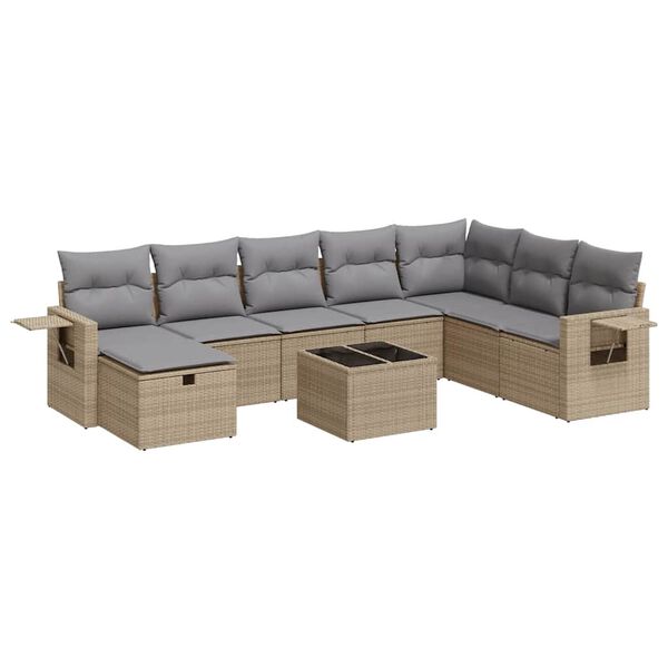 vidaXL Salon de jardin avec coussins 9 pcs beige r&eacute;sine tress&eacute;e