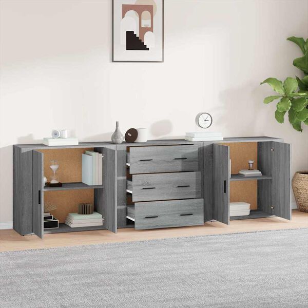 vidaXL Buffets 3 pcs Sonoma gris Bois d'ing&eacute;nierie