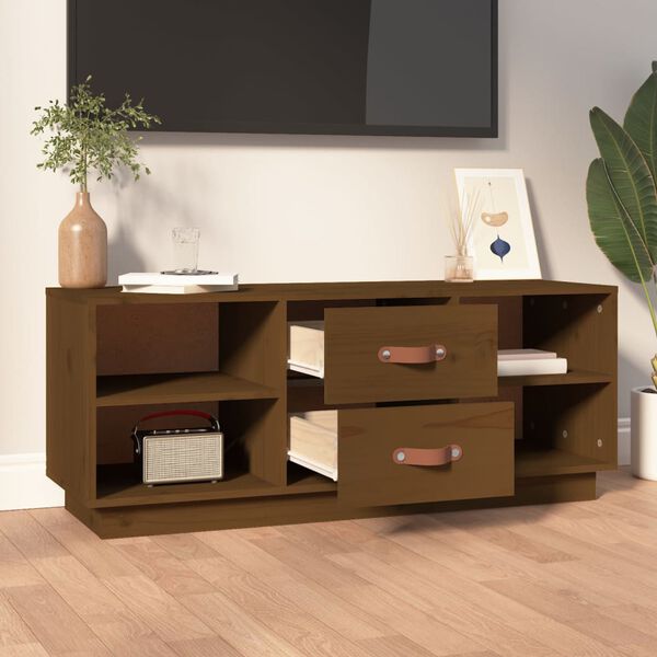 vidaXL Meuble TV Marron miel 100x34x40 cm Bois de pin massif