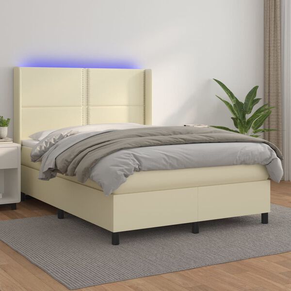 vidaXL Sommier à lattes de lit matelas LED Crème 140x190 cm Similicuir
