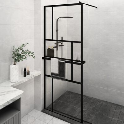 vidaXL Paroi de douche avec étagère Noir 80x195 cm Verre ESG&Aluminium