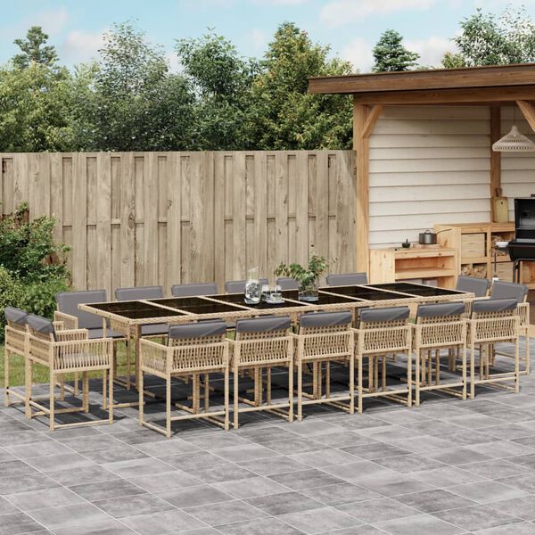 vidaXL Ensemble &agrave; manger de jardin et coussins 17 pcs m&eacute;lange beige