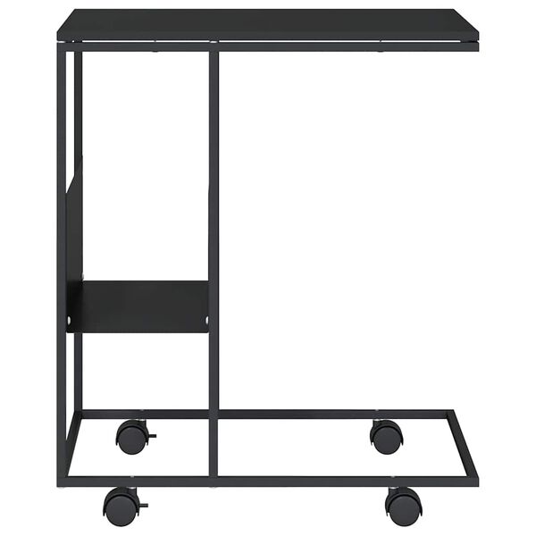 vidaXL Table d'appoint avec roues noir 55x36x63,5 cm bois d'ing&eacute;nierie