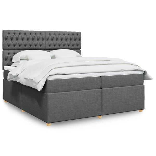 vidaXL Sommier &agrave; lattes de lit avec matelas Gris fonc&eacute; 200x200cm Tissu