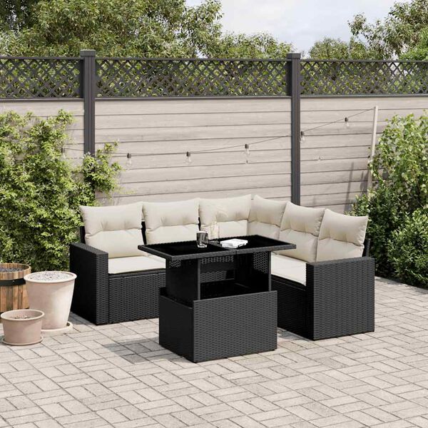 vidaXL Salon de jardin 6 pcs avec coussins noir r&eacute;sine tress&eacute;e